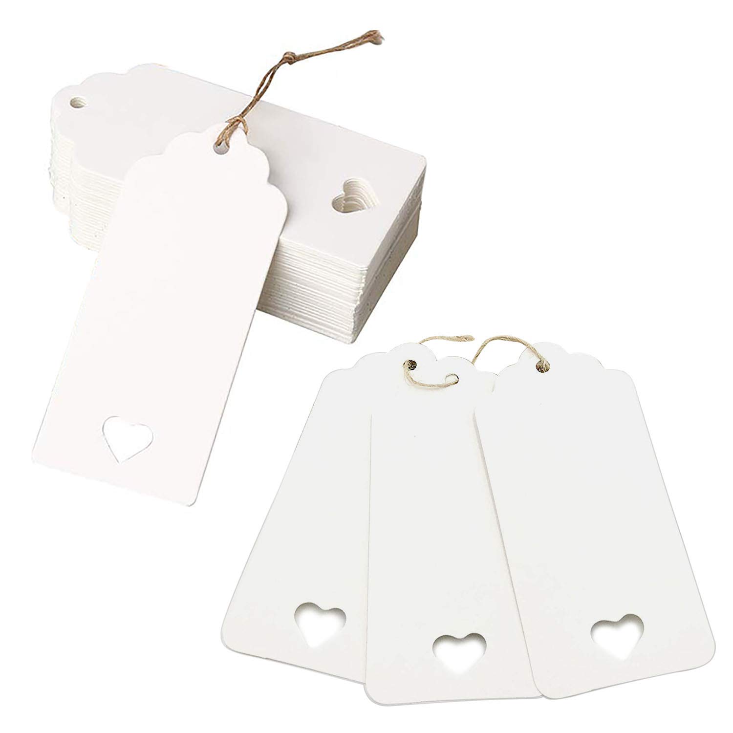 Kraft Tags,100 pcs Gift Tags,4cm x 9cm DIY Kraft Gift Tags Rectangular Heart Hollow Name Tags