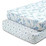 Delta Children Fitted Crib Sheets for Girls and Boys - 100% Organic Cotton Crib Sheet for Standard Crib and Toddler Mattresses - 28x52 Inch - GOTS Certified (Pack of 2), Blue Botanicals