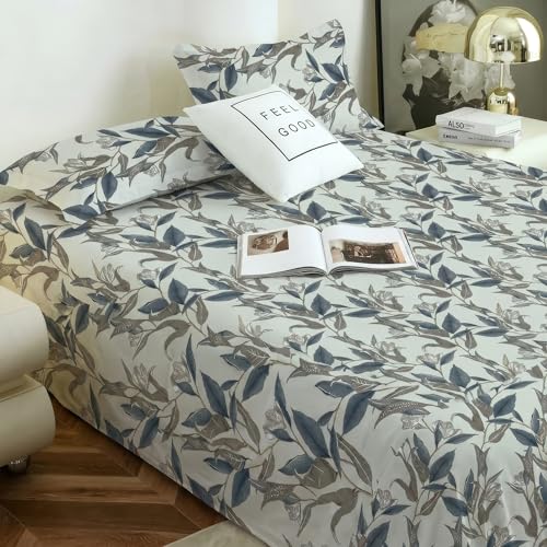 Image of Story@Home 190 TC Cotton Double Bedsheet Set with 2 Pillow Covers | Soft Breathable Fabric | 250 x 225 cm Double Bed Sheet | Grey & Dark Grey Leaf Printed Bedding for Bedroom