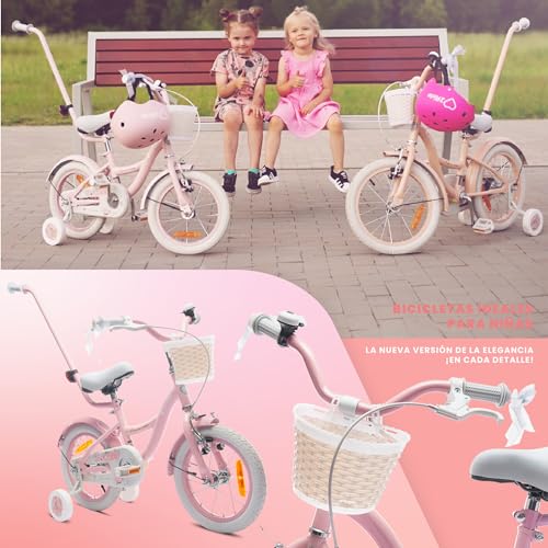 Miniatura 9 de Sun Baby Bicicleta Para Niñas Flower Bike, Tamaño De Rueda 12 14 16 Pulgadas, Con Barra De Empuje Desmontable, Bicicleta Infantil Para Niñas De 2 A 6 Años 14 Pulgadas, Rosa