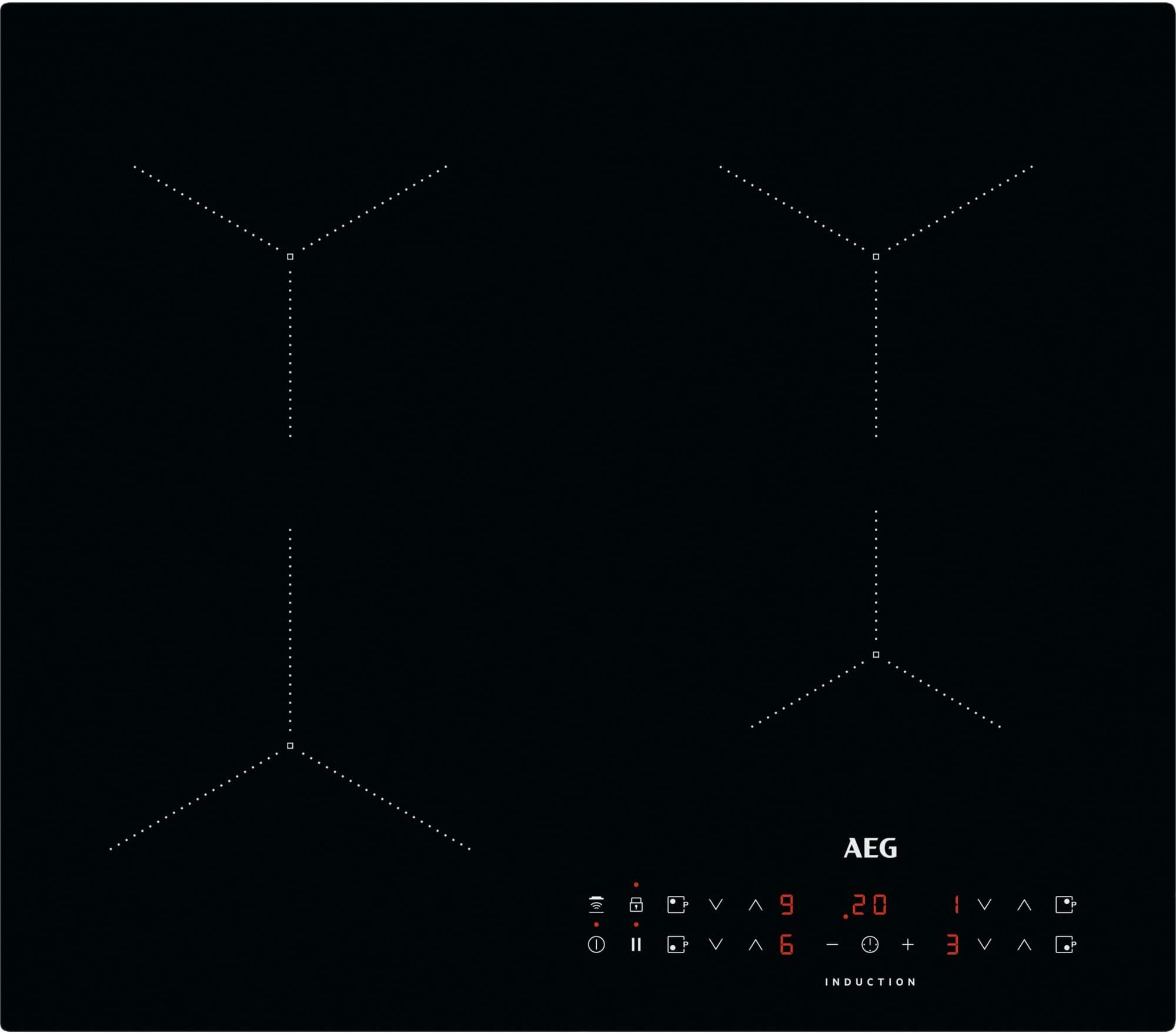 AEG ILB64334CB Built-In Induction Hob, 3000 Series, 60cm, Black, Glass Top, 4 Zone Heating Elements, Touch Control with LED Display, 3000W