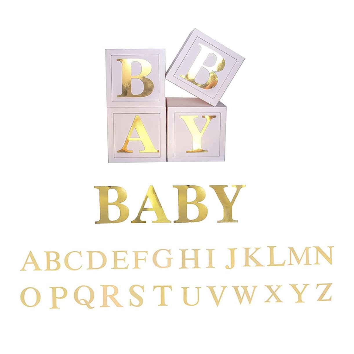 KOMBIUDA Babyboxen mit Luftballonketten aus Papier zur Babyparty Dekoration für Jungen Babybausteine für Shower und Geburtstag