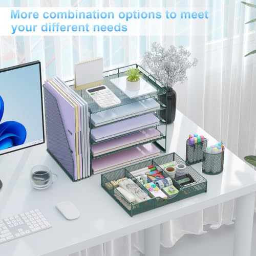 Image of gianotter 5-Tier Desk Organizer with Drawers and File Holders | Letter Trays and Pen Holders - Workspace Accessories for Office Supplies (Green)