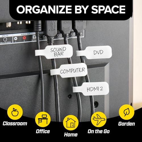 Image of Wrap-It Storage Cable Labels - Medium, White (30-Pack) Write On Cord Labels, Wire Tags for Cable Management and Organizer for Electronics, Computers and More