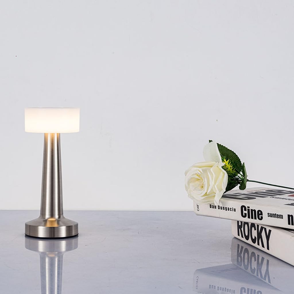 Retro LED Bar Table Lamp, USB Charging Hotel Restaurant, Touch Dimmable Lights LED Night Bedside Lights, Outdoor Desk Lamp Coffee Shop Clear Small Night Light, Silver