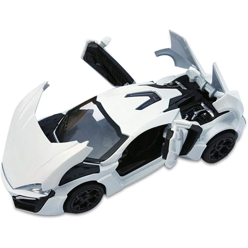 Image of Kids Model 1:24 Hyper Sport Die Cast Metal Car Pull Back Action Opening Doors with Realistic Engine Sound Lights Toy Car Gift for Boys - White