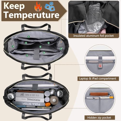 Teacher Tote Bag 15.6 Inch Laptop Bag for Women Work Bag with Accordion File Organizer Pocket & Insulated Pocket Nurse Bag2