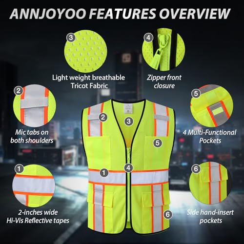 Image of Class 2 Safety Vest with Zipper Front and multiple Pockets, High Visibility Vest, Meets ANSI /ISEA Standards