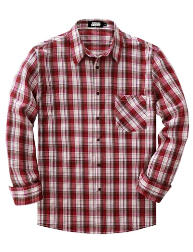 JOGAL Long Sleeve Shirts for Men Plaid Button Down Shirt Mens Casual Cotton Button Up Pocket Shirt2