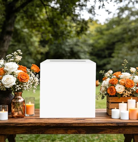 Image of SietDESEO White Card Box for Graduation Large Cardboard Gift Card Box Holder for Wedding Reception Birthday Graduation Baby Shower Raffle Ticket Box with Slot