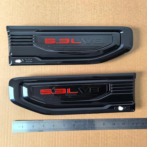 Image of 2pack OEM 2019-2026 5.3L V8 Vent Emblem Right Left 3D Nameplate Badge Replacement for Sierra 1500 85160715 86532087 (Gloss Black Red)