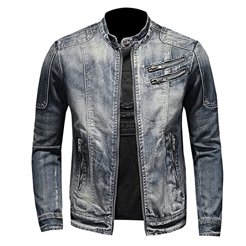 Camisa Vaquera Hombre, Chaqueta De Camionero Chaqueta De Mezclilla Vintage Gris Azul Chaqueta De Motociclista Washed Jeansjacke Chaqueta De Transición Elástica Con Cremallera Chaqueta Casual Slim