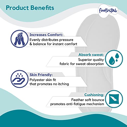 Image of Footvital Memory Foam Shoe Insoles Comfortable Insoles Supports Heel & Arch Absorbs Foot Sweat & Moisture Ultra Soft Cushioned Lightweight Durable Washable Pads for Men & Women Black (1 Pair)(Size-6)