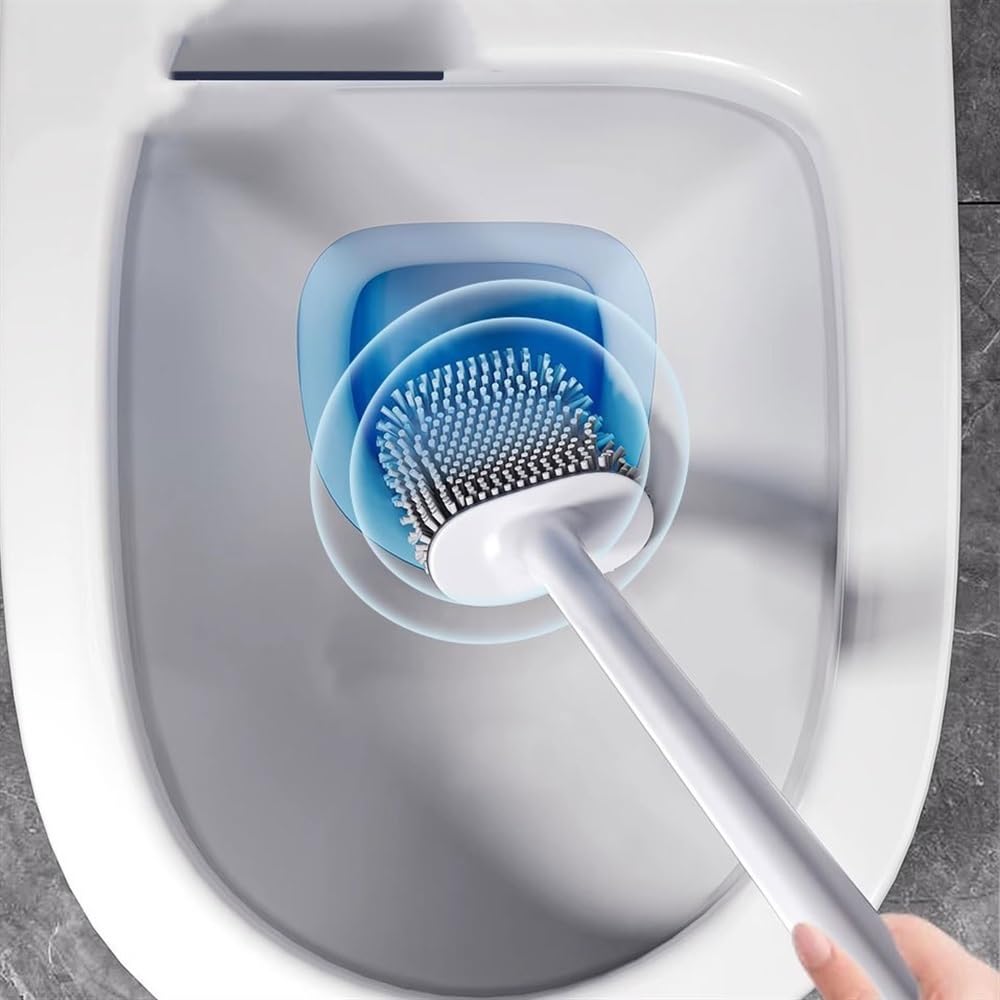 Scopino per WC con manico lungo, design a parete in silicone, setole morbide e flessibili per una pulizia profonda del bagno, strumento salvaspazio per una facile conservazione