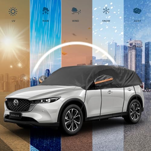 Image of Half Car Cover, Windshield Cover for Ice and Snow, Car Snow Cover, Heavy Duty, UV Protection & Waterproof, Universal Fit to SUV (169 inch-184 inch) Black