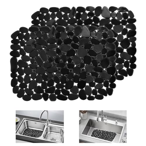 KYYGKY 2 PCS Black Kitchen Sink Mat PVC Sink Protector Mat Non-Slip Sinks Drainer Mats Cuttable Fast Draining Mats, Cut to Size Draining Board Pad for Stainless Steel Ceramic Porcelain Sinks, 40x30cm