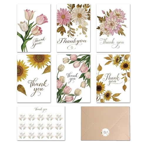 Cartes de remerciement avec enveloppes et autocollants Thank 5 pour toutes occasions
