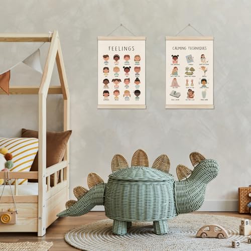 Image of Feelings Chart, Emotions Learning Posters for Toddler, Mental Health Posters Hanger Frame, Set of 2 Kids Montessori Educational Artwork, Canvas Wall Art Decor for Counseling Office 16x12 Inch