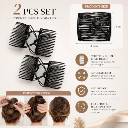 2 Piezas Clips Peine Elásticos para Cabello Rizado Negro miniatura 3