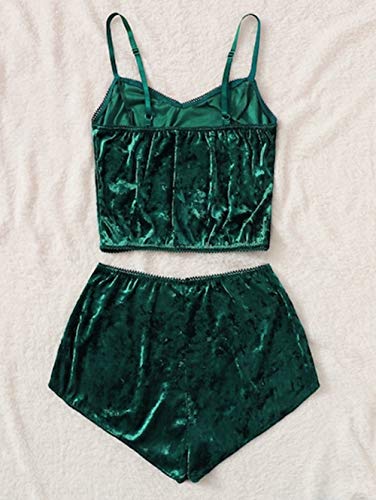 Image of RUEWEY Women Sexy Strappy Babydoll Lingerie Satin Pajama Set Camisole with Shorts 2 Piece Sleepwear