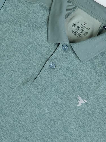 Image of TECHNOSPORT Men Polyester Self Design Polo Neck Half Sleeve T-Shirt with UPF50+, Double Cool for Gym, Sports and Regular Use