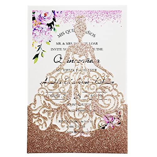 Invitations Quinceañera or rose découpées au laser pour convier facilement 50 personnes avec classe