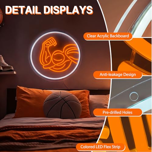 Image of Muscle Arm Neon Sign for Wall Decor - Bold USB Powered & Dimmable LED Neon Light for Gym Room, Man Cave, Garage, Fitness Studio, Birthday Gift for Bodybuilders
