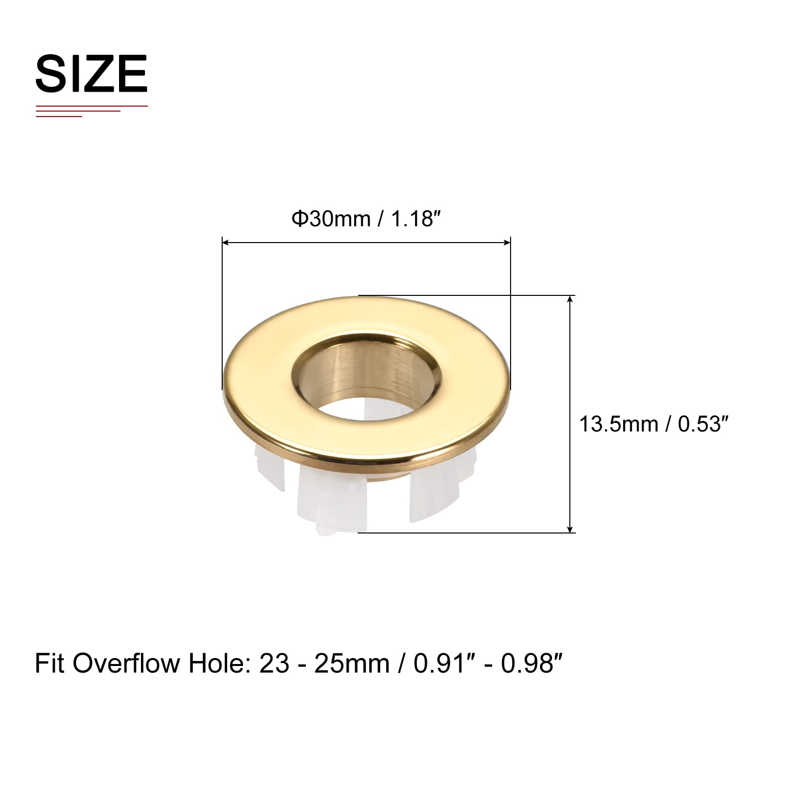 DTGN 30x13.5mm(DxT) Sink Overflow Cover - Good for Bathroom Kitchen Sink - Copper Basin Trim Insert in Hole Round Caps - Gold Tone - Image 2