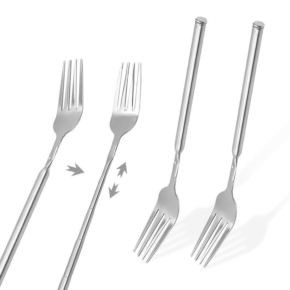 2 piezas 65 cm tenedor telescópico mango extralargo acero inoxidable retráctil cena postre fruta barbacoa accesorios 22.1-65.6 pulgadas