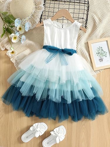 Image of TAGAS Girls Princess Party Dress | Mesh Layered Fit & Flare Frock for Girls | Pearl Embellished Tulle Dress | Birthday Dressess | Wedding Kids Fancy Frock (3-11 Years)