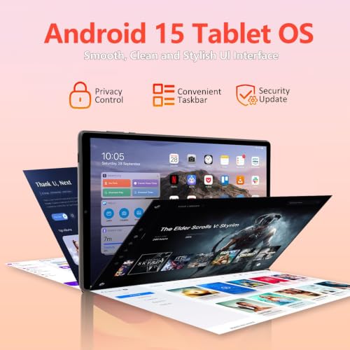 Image of 2026 Android 15 Tablet, 10.4 Inch 2K Display 36GB RAM 256GB ROM /1TB TF T606 Octa-Core, 3 in 1 Android Tablet with Keyboard Mouse Stylus, 8000mAh Battery Support 5G WiFi /BT5.0 /GPS- Black