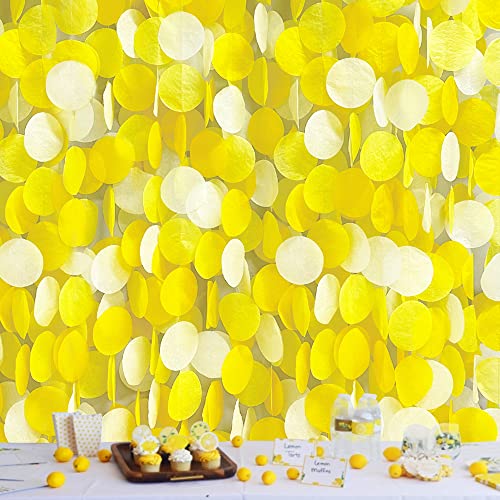 Image of 205 Ft Yellow White Party Decorations Gradient Yellow Big Circle Dots Backdrop Streamer Ombre Yellow Tissue Paper Polka Dot Hanging Garland for Birthday Bee Sunflower Lemon Party Supplies