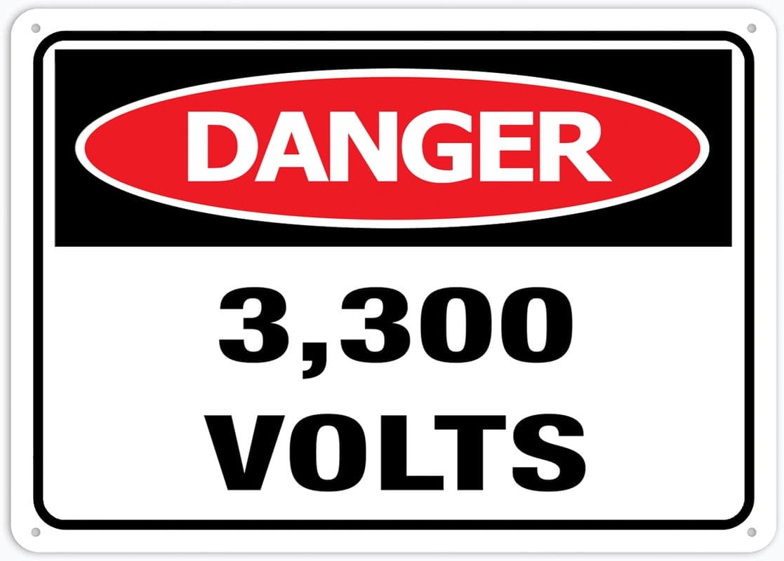 Peiyeety A09 Danger 3300 Volts 8"X12" Rust Free Aluminum Signs Outdoor, Metal Tin Sign For Home, Business, Yard