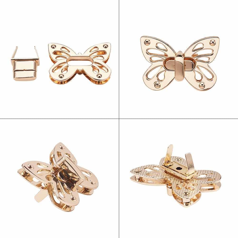 Pandahall 10 Sets Butterfly Turn Lock Purse Clasp Closure Twist Locks Fasteners Metal Hardware Snap Clasps with Rhinestone for DIY Leather Handbag Crossbody Shoulder Bag Purse Buckle
