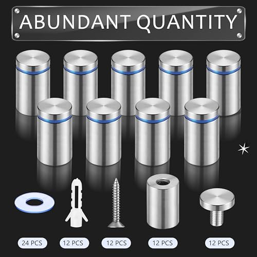 Image of Pelopy 12 Pcs Sign Standoff Screws Advertising Screws Stainless Steel Wall Standoff Mounts Glass Acrylic Nail (1 x 1-5 /8 Inch)