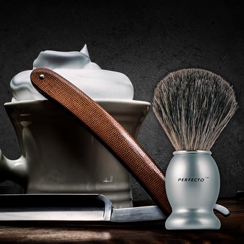 Image of Perfecto 100% Original Pure Badger Shaving Brush, Engineered for The Best Gift For Him. All Methods, Safety Razor, Double Edge Razor, Straight Razor, Shaving Razor, Gift for Men