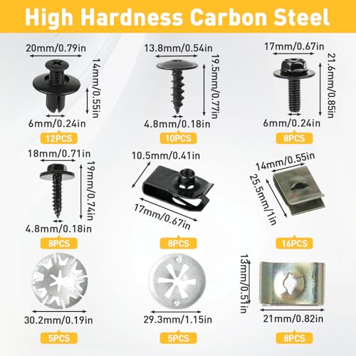 180 Stück Karosserieschrauben Set + Befestigungsclips, Auto Body Undertray Fender Schrauben, KFZ Blechmutter Schraube Mutter Clip Kit, Metall U Typ Befestigungsclip für Auto Stoßstange, Undertray