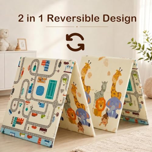 Image of StarAndDaisy Foldable Baby Play Mat 6 x 6.5 ft, 20MM Thick XPE Foam Playmat, Reversible 2-in-1 Design, Lightweight Cushioned Floor Mat for Crawling, Playing & Learning