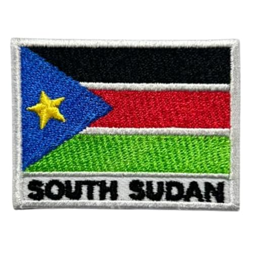 Écusson brodé drapeau du Soudan du Sud avec nom Patch thermocollant ou à coudre Symbole national militaire pour vêtements, sacs à dos casquettes