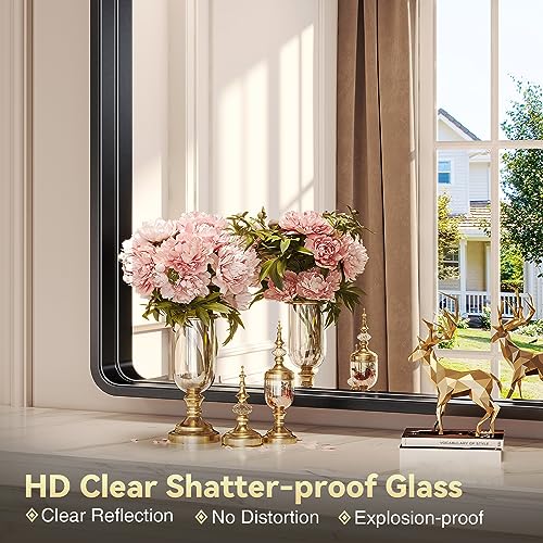 Brightify Black Bathroom Mirror For Wall, 20 X 28 Inch Rectangluar Black Metal Framed Mirror, Modern Wall Mounted Vanity Mirror For Bathroom, Vertical Or Horizontal #TOP3