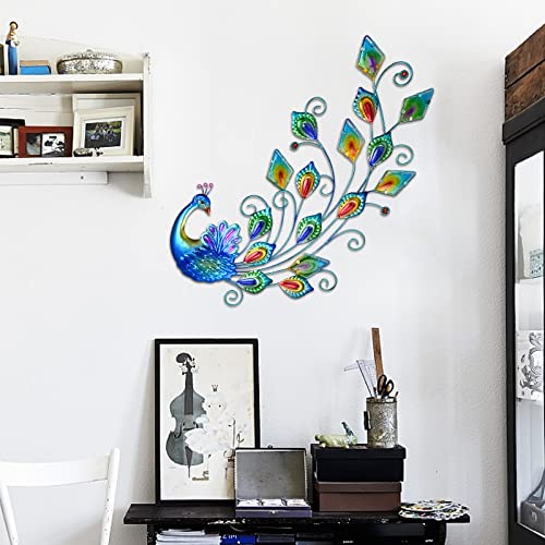 Wenyle Metal Peacock Wall Decor Outdoor Metal Art Wall Sculpture Decorative Hanging Glass Ornament Indoor For Home Patio Garden Yard Lawn Fence Decoration 18 Inch #TOP4