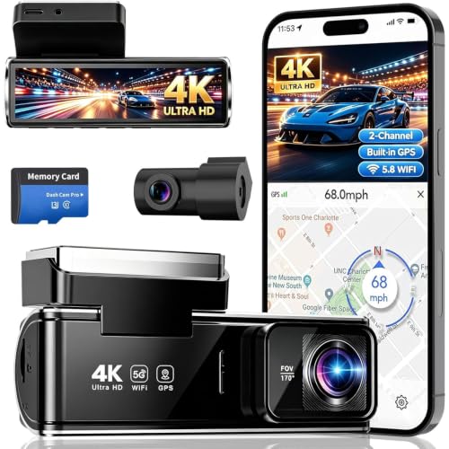 4K Dual Dash Cam Front and Rear,Night Vision,Free Card Included