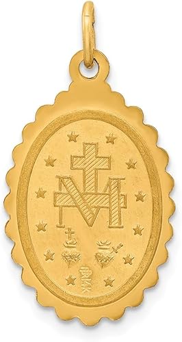 Miniatura 4 de Diamond2Deal Medalla milagrosa festoneada ovalada media satinada de oro amarillo de 14 k (L- 1.043 in W- 0.561 in), Metal