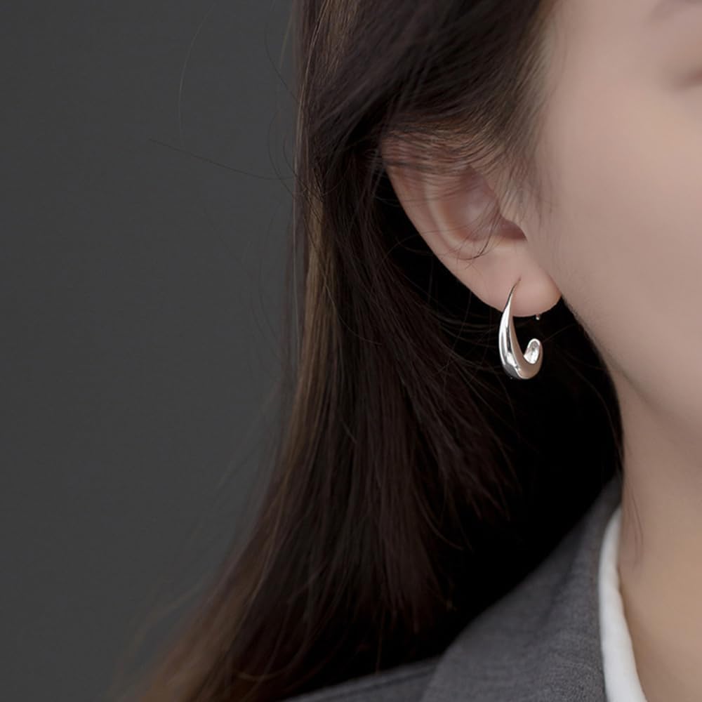 Gold silver Hoop Earrings for Women Lightweight Teardrop 18K Gold Plated Large and Small Oval Pull Through Fluid Hoop Earrings Set, Chunky Gold silver Statement Dangle Drop Earrings - Image 7