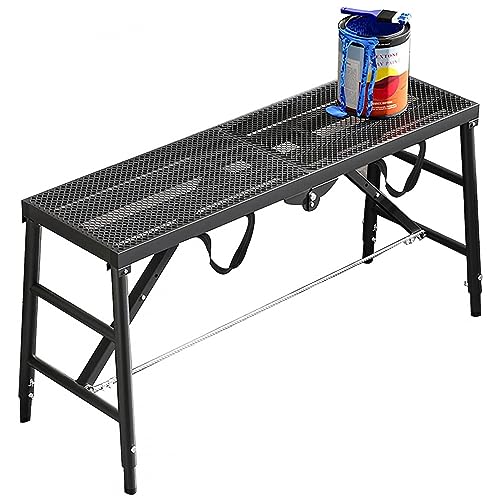 Escalera portátil de andamio – Plataforma de trabajo de altura ajustable 180 x 30 cm, banco de acero para soldadura y construcción, andamio resistente con estabilidad mejorada