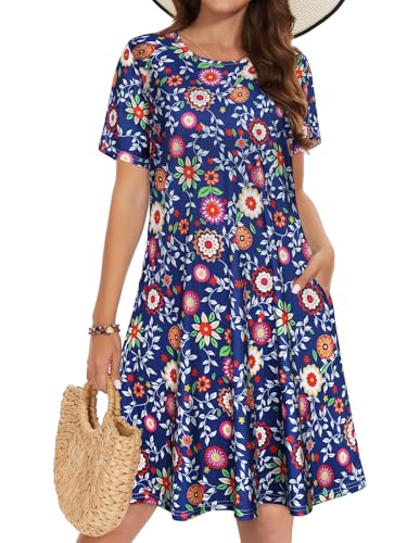 Image of Summer Dresses for Women Casual Tshirt Short Sleeve Floral Sundress Beach Cover Ups with Pockets 2026