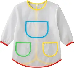 Avental Infantil Pintura Capa Impermeável com Mangas e Bolsos Coloridos Proteção para Pinturas, Refeições e Atividades