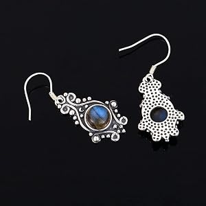 Labradorite Pietra 925 Massiccio Argento Lunetta Fidanzamento Art Déco Ciondolo
