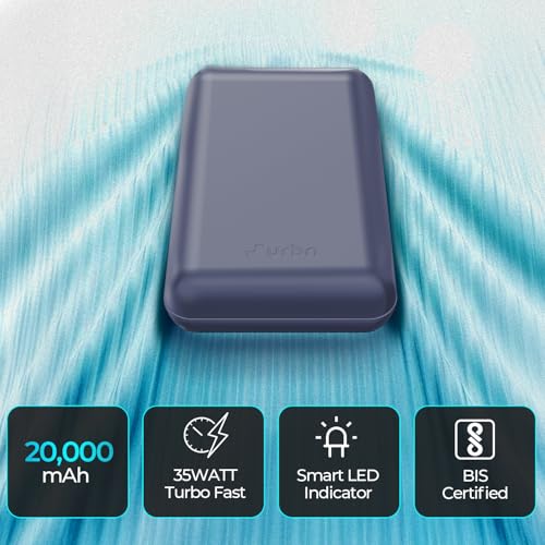 Image of URBN 20000mAh Nano Plus 35W Turbo Fast Charging Power Bank | Two-Way Fast Charge | Metallic Finish | 12-Layer Circuit Protection | 1 Year Warranty (Blue Titanium)