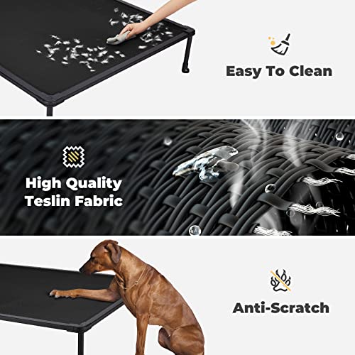 Veehoo Large Elevated Dog Bed – Chewproof Cooling Raised Dog Cots Beds, Black Metal Frame Pet Training Platform With Skid-Resistant Feet, Breathable Textilene Mesh, 42 X 30 X 7 Inch, Black #TOP2